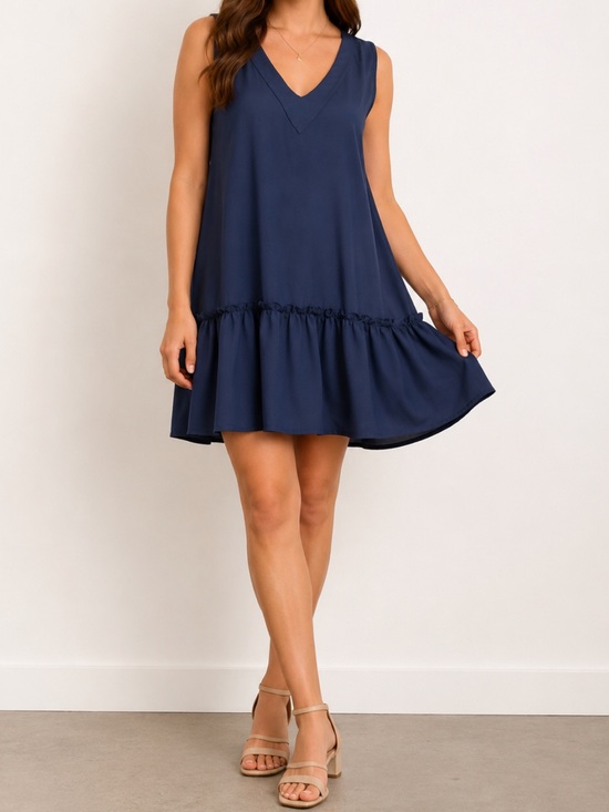 aerie Dresses & Skirts - Aerie Navy Blue Sleeveless Swing Ruffle Dress - Medium